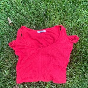 red off the shoulder tee